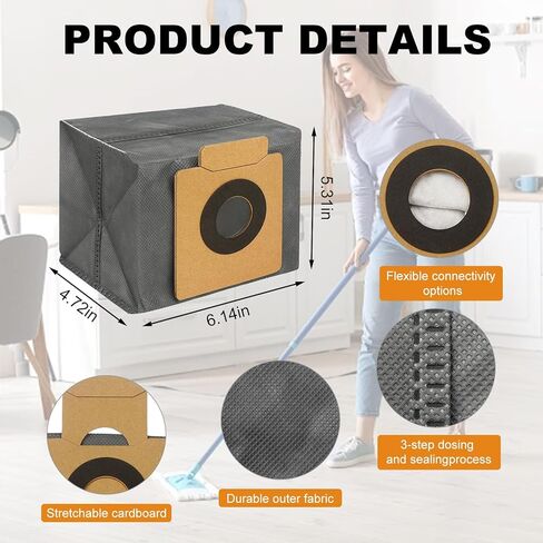 طقم أكياس مكنسة كهربائية مكون من 10 عبوات متوافقة مع مكنسة Eufy Clean X8 Pro X10 Pro Omni Robot، أكياس غبار منظفة سعة 3 لتر، ملحقات أكياس بديلة مكونة من 4 طبقات in Kuwait