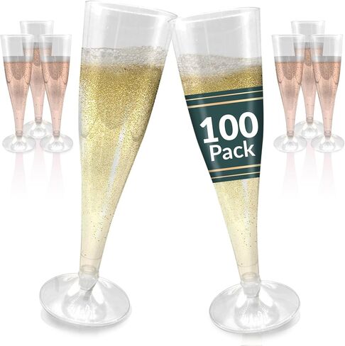 Reli. (100 Bulk Pack Plastic Champagne Flutes 4.5 Oz, Clear | Plastic Champagne Glasses/Flutes | Disposable, BPA-Free,Shatterproof Cups| Perfect for Mimosa/Cocktail, Wedding/Party Toasting, Champagne in Saudi Arabia