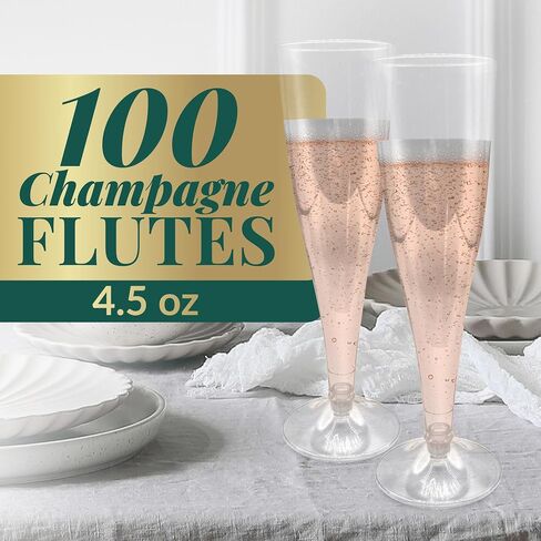 Reli. (100 Bulk Pack Plastic Champagne Flutes 4.5 Oz, Clear | Plastic Champagne Glasses/Flutes | Disposable, BPA-Free,Shatterproof Cups| Perfect for Mimosa/Cocktail, Wedding/Party Toasting, Champagne in Saudi Arabia