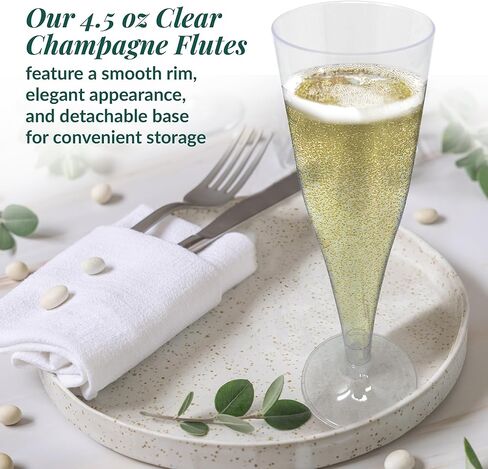 Reli. (100 Bulk Pack Plastic Champagne Flutes 4.5 Oz, Clear | Plastic Champagne Glasses/Flutes | Disposable, BPA-Free,Shatterproof Cups| Perfect for Mimosa/Cocktail, Wedding/Party Toasting, Champagne in Saudi Arabia
