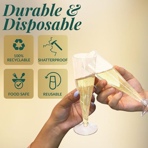 Reli. (100 Bulk Pack Plastic Champagne Flutes 4.5 Oz, Clear | Plastic Champagne Glasses/Flutes | Disposable, BPA-Free,Shatterproof Cups| Perfect for Mimosa/Cocktail, Wedding/Party Toasting, Champagne in Saudi Arabia
