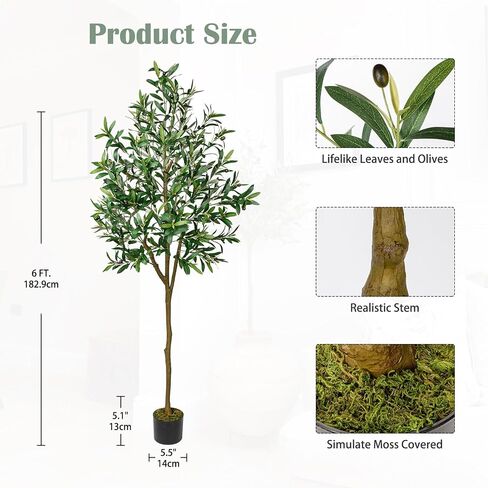 3Ft Artificial Olive Tree Tall Fake Potted Olive Plant Large Lifelike Faux Plastic Plants in Pot for Home Decor Indoor Living Room Bedroom Office Decoration in Kuwait