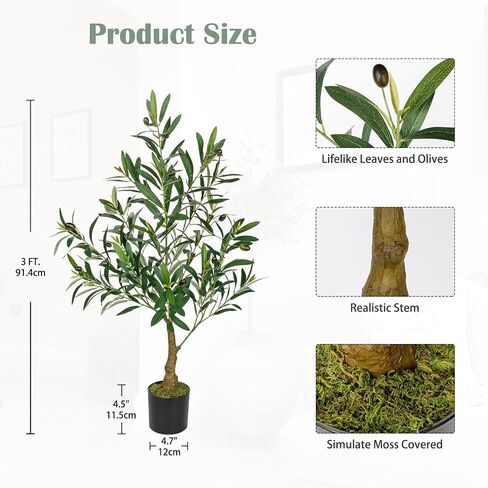 3Ft Artificial Olive Tree Tall Fake Potted Olive Plant Large Lifelike Faux Plastic Plants in Pot for Home Decor Indoor Living Room Bedroom Office Decoration in Kuwait
