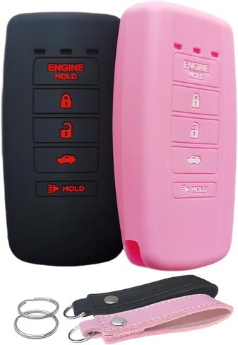 Silicone Key Fob Cover Remote Keyless Case Protector Compatible with Acura ILX MDX RDX RLX TLX 2014-2021 (5 Buttons Black with Red) in Saudi Arabia