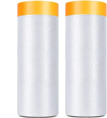 Painters Plastic With Tape, Pre-Taped Masking Film, 4 Rolls Automotive Best Tape and Drape, Paint Adhesive Protective Film Roll for Covering Skirting, Frames, Cars and Auto Body (5 X 65-Feet) in Saudi Arabia