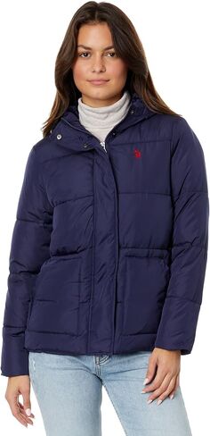 U.S. Polo Assn. Classic Hooded Puffer with Patch Pocket And Cozy Faux Fur Lining in Saudi Arabia