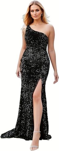Women's Sequin Long Formal Dresses Off Shoulder Sparkly Dress Sleeveless Cocktail Party Dress Evening Gowns with Side Split in Saudi Arabia
