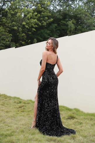 Women's Sequin Long Formal Dresses Off Shoulder Sparkly Dress Sleeveless Cocktail Party Dress Evening Gowns with Side Split in Saudi Arabia