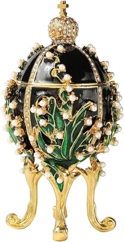 Jewelry Trinket Boxes Easter Egg Victorian Style Ornaments Antique Craftsmanship Collection Luxurious Gift for Home Decor (White) in Saudi Arabia