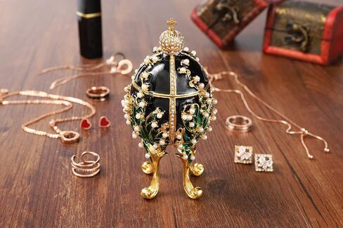 Jewelry Trinket Boxes Easter Egg Victorian Style Ornaments Antique Craftsmanship Collection Luxurious Gift for Home Decor (White) in Saudi Arabia