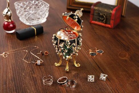 Jewelry Trinket Boxes Easter Egg Victorian Style Ornaments Antique Craftsmanship Collection Luxurious Gift for Home Decor (White) in Saudi Arabia
