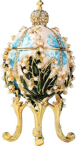 Jewelry Trinket Boxes Easter Egg Victorian Style Ornaments Antique Craftsmanship Collection Luxurious Gift for Home Decor (White) in Saudi Arabia