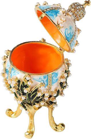 Jewelry Trinket Boxes Easter Egg Victorian Style Ornaments Antique Craftsmanship Collection Luxurious Gift for Home Decor (White) in Saudi Arabia