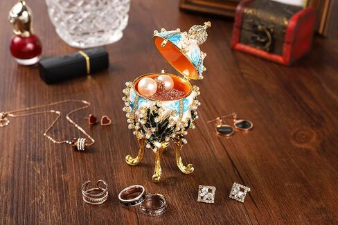 Jewelry Trinket Boxes Easter Egg Victorian Style Ornaments Antique Craftsmanship Collection Luxurious Gift for Home Decor (White) in Saudi Arabia