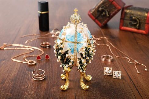 Jewelry Trinket Boxes Easter Egg Victorian Style Ornaments Antique Craftsmanship Collection Luxurious Gift for Home Decor (White) in Saudi Arabia