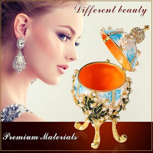 Jewelry Trinket Boxes Easter Egg Victorian Style Ornaments Antique Craftsmanship Collection Luxurious Gift for Home Decor (White) in Saudi Arabia