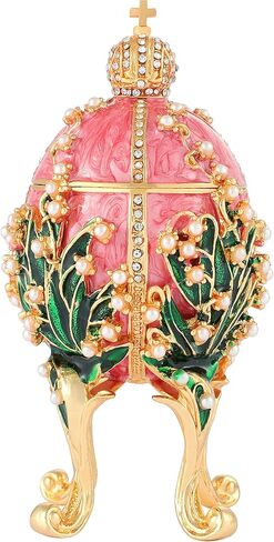 Jewelry Trinket Boxes Easter Egg Victorian Style Ornaments Antique Craftsmanship Collection Luxurious Gift for Home Decor (White) in Saudi Arabia