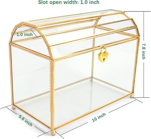 Gold Wedding Glass Card Box – Large Wedding Card Holder Gold Handmade Brass Vintage Wedding Envelope Box Rectangle Shape with Slot and Lid (Rectangle Gold) in Saudi Arabia