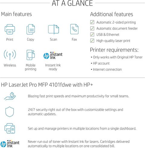 HP LaserJet Pro MFP 4101fdwe Wireless Black & White Printer with HP+ Smart Office Features and Fax (Renewed) in Saudi Arabia