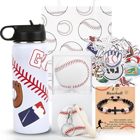 Baseball Accessories Stuff Gifts,Baseballs Water Bottle 50PCS Stickers Gear Gift for Boys Player Lovers 8-12 12-14(18OZ) in Saudi Arabia