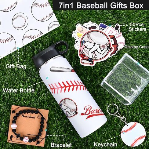 Baseball Accessories Stuff Gifts,Baseballs Water Bottle 50PCS Stickers Gear Gift for Boys Player Lovers 8-12 12-14(18OZ) in Saudi Arabia
