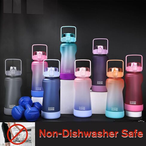 زجاجة مياه نصف جالون/64 أونصة زجاجة مياه مع مقبض كبير من السيليكون واقٍ من السيليكون، زجاجة مياه رياضية مع علامة زمنية مانعة للتسرب، إبريق ماء قابل لإعادة الاستخدام للبالغين والأطفال (أحمر وردي أزرق) in Kuwait