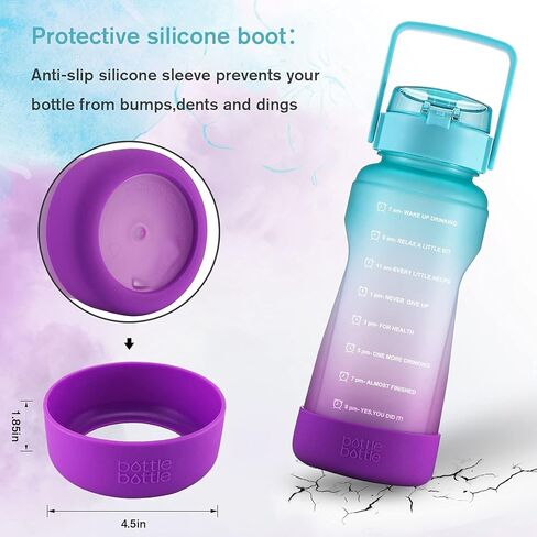 زجاجة مياه نصف جالون/64 أونصة زجاجة مياه مع مقبض كبير من السيليكون واقٍ من السيليكون، زجاجة مياه رياضية مع علامة زمنية مانعة للتسرب، إبريق ماء قابل لإعادة الاستخدام للبالغين والأطفال (أحمر وردي أزرق) in Kuwait