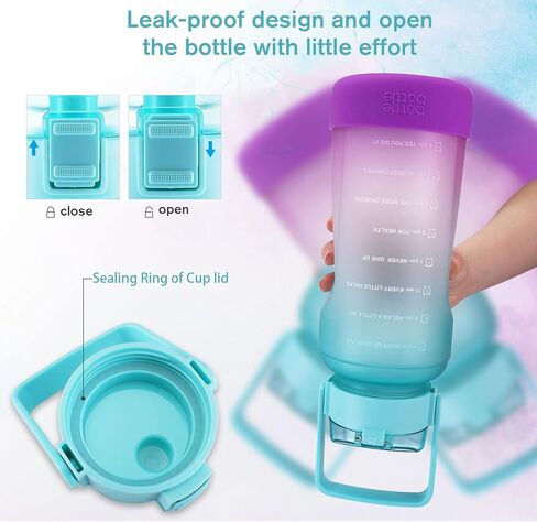 زجاجة مياه نصف جالون/64 أونصة زجاجة مياه مع مقبض كبير من السيليكون واقٍ من السيليكون، زجاجة مياه رياضية مع علامة زمنية مانعة للتسرب، إبريق ماء قابل لإعادة الاستخدام للبالغين والأطفال (أحمر وردي أزرق) in Kuwait