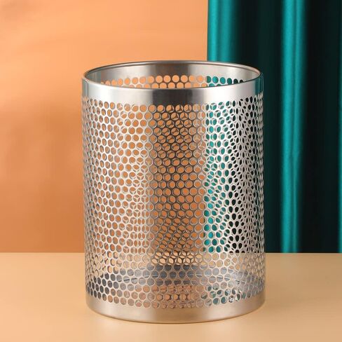 Mesh Wastebasket Round Mesh Stainless Steel Wastebasket Trash Can Recycling Bin for Home, Office, Bathroom, Bedroom & Kitchen, 3.5 Gallon / 12L, 11" H x 10" D Garbage Can-Rose Gold in Saudi Arabia