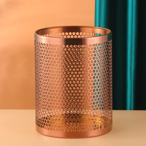 Mesh Wastebasket Round Mesh Stainless Steel Wastebasket Trash Can Recycling Bin for Home, Office, Bathroom, Bedroom & Kitchen, 3.5 Gallon / 12L, 11" H x 10" D Garbage Can-Rose Gold in Saudi Arabia