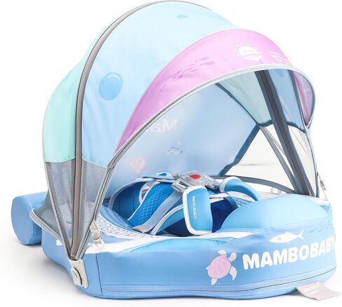 2024 Newest Mambobaby Baby Float with Canopy & Tail Infant Swim Float Non-Inflatable Toddler Pool Float with Skin-Friendly Material for 3-24 Months Baby Boys Grils in Saudi Arabia