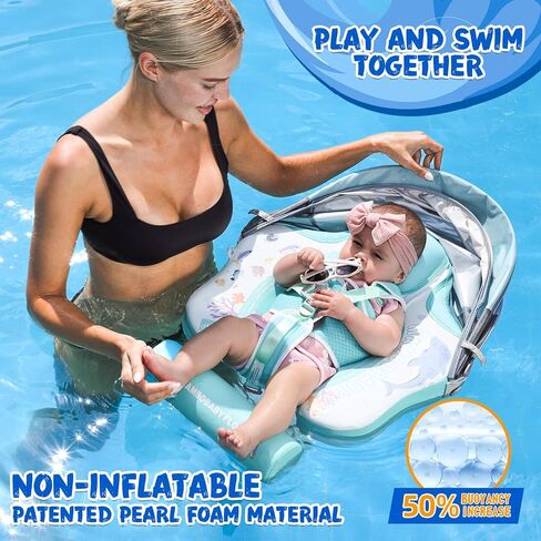 2024 Newest Mambobaby Baby Float with Canopy & Tail Infant Swim Float Non-Inflatable Toddler Pool Float with Skin-Friendly Material for 3-24 Months Baby Boys Grils in Saudi Arabia