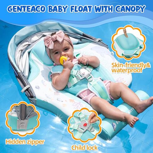 2024 Newest Mambobaby Baby Float with Canopy & Tail Infant Swim Float Non-Inflatable Toddler Pool Float with Skin-Friendly Material for 3-24 Months Baby Boys Grils in Saudi Arabia