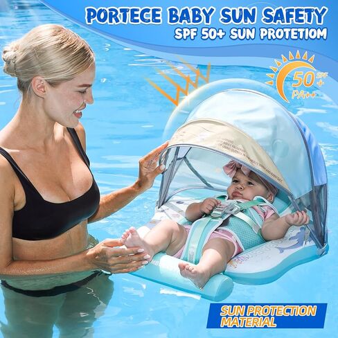 2024 Newest Mambobaby Baby Float with Canopy & Tail Infant Swim Float Non-Inflatable Toddler Pool Float with Skin-Friendly Material for 3-24 Months Baby Boys Grils in Saudi Arabia