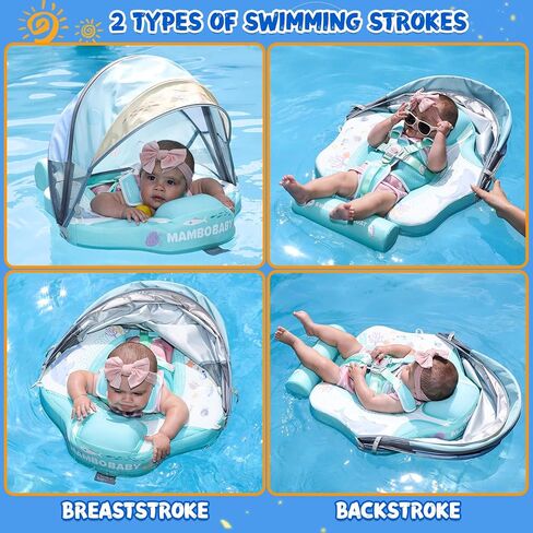 2024 Newest Mambobaby Baby Float with Canopy & Tail Infant Swim Float Non-Inflatable Toddler Pool Float with Skin-Friendly Material for 3-24 Months Baby Boys Grils in Saudi Arabia