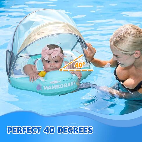 2024 Newest Mambobaby Baby Float with Canopy & Tail Infant Swim Float Non-Inflatable Toddler Pool Float with Skin-Friendly Material for 3-24 Months Baby Boys Grils in Saudi Arabia