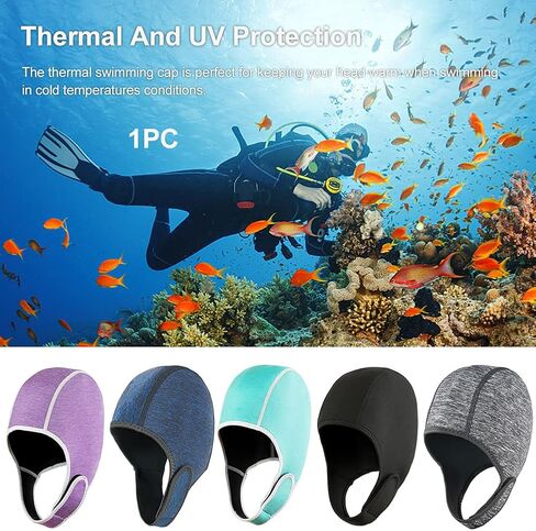 قبعة سباحة طويلة الشعر - قبعات سباحة للنساء والرجال - قبعة حرارية، قبعة صغيرة قابلة للتعديل من نايلون النيوبرين، قبعة سباحة للغوص وركوب الأمواج وقوارب الكاياك والقوارب والغطس in Kuwait