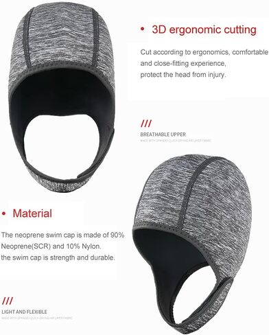 قبعة سباحة طويلة الشعر - قبعات سباحة للنساء والرجال - قبعة حرارية، قبعة صغيرة قابلة للتعديل من نايلون النيوبرين، قبعة سباحة للغوص وركوب الأمواج وقوارب الكاياك والقوارب والغطس in Kuwait