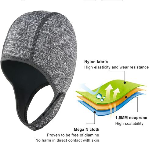 قبعة سباحة طويلة الشعر - قبعات سباحة للنساء والرجال - قبعة حرارية، قبعة صغيرة قابلة للتعديل من نايلون النيوبرين، قبعة سباحة للغوص وركوب الأمواج وقوارب الكاياك والقوارب والغطس in Kuwait