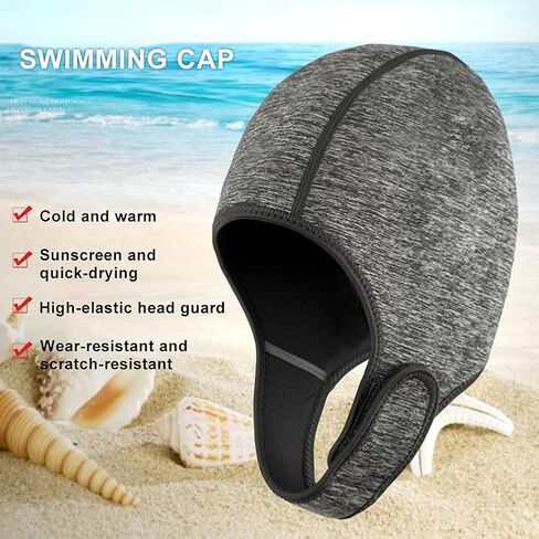 قبعة سباحة طويلة الشعر - قبعات سباحة للنساء والرجال - قبعة حرارية، قبعة صغيرة قابلة للتعديل من نايلون النيوبرين، قبعة سباحة للغوص وركوب الأمواج وقوارب الكاياك والقوارب والغطس in Kuwait