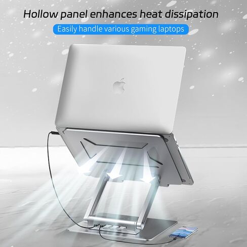 قاعدة شحن للكمبيوتر المحمول ZenRich USB C من الألومنيوم لأجهزة MacBook Pro/Air/Dell/HP/Lenovo مع رافعة مريحة وقابلة للتعديل مع محور 5 في 1 (3 USB 3.0) لأجهزة الكمبيوتر المحمولة/الأجهزة اللوحية مقاس 7-17 بوصة، فضي in Kuwait
