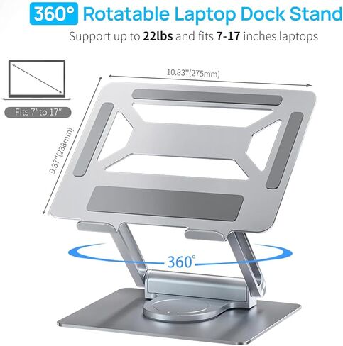 قاعدة شحن للكمبيوتر المحمول ZenRich USB C من الألومنيوم لأجهزة MacBook Pro/Air/Dell/HP/Lenovo مع رافعة مريحة وقابلة للتعديل مع محور 5 في 1 (3 USB 3.0) لأجهزة الكمبيوتر المحمولة/الأجهزة اللوحية مقاس 7-17 بوصة، فضي in Kuwait