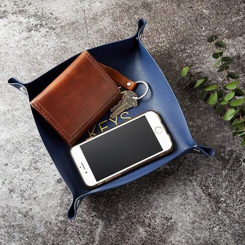Juvale Leather Catchall Valet Tray for Phone, Keys, Wallet (Navy Blue, 6.9 x 2.2 in) in Saudi Arabia