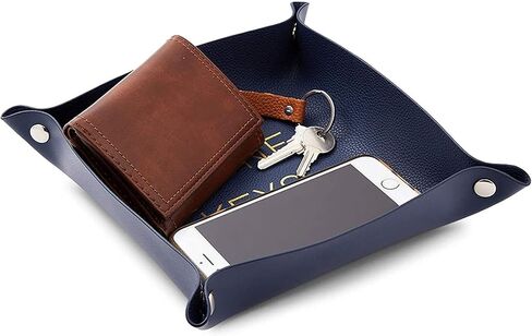Juvale Leather Catchall Valet Tray for Phone, Keys, Wallet (Navy Blue, 6.9 x 2.2 in) in Saudi Arabia