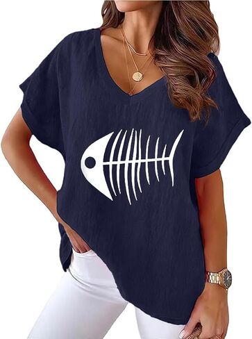 Women Cotton Linen Tops Causal Summer Short Sleeve Oversized T Shirts V Neck Loose Blouses in Saudi Arabia