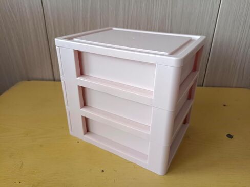 صندوق تخزين ملون جميل للفتيات منظم سطح المكتب لغرفة النوم والحمام صندوق تخزين المجوهرات لتخزين الأشياء الصغيرة (3 طبقات وردي) in Kuwait