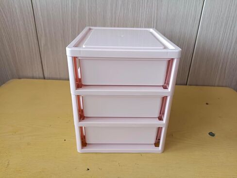 صندوق تخزين ملون جميل للفتيات منظم سطح المكتب لغرفة النوم والحمام صندوق تخزين المجوهرات لتخزين الأشياء الصغيرة (3 طبقات وردي) in Kuwait