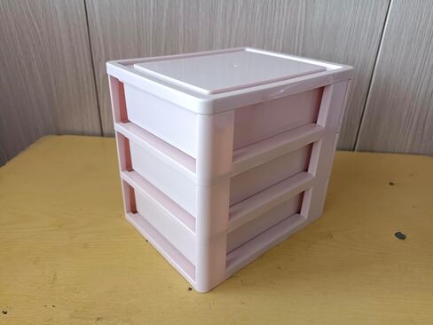 صندوق تخزين ملون جميل للفتيات منظم سطح المكتب لغرفة النوم والحمام صندوق تخزين المجوهرات لتخزين الأشياء الصغيرة (3 طبقات وردي) in Kuwait