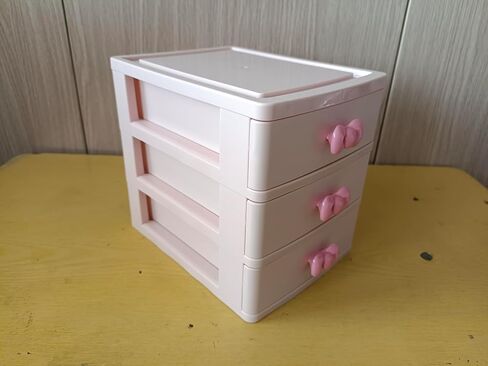 صندوق تخزين ملون جميل للفتيات منظم سطح المكتب لغرفة النوم والحمام صندوق تخزين المجوهرات لتخزين الأشياء الصغيرة (3 طبقات وردي) in Kuwait