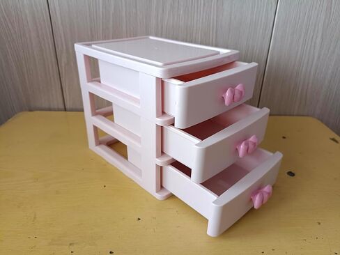 صندوق تخزين ملون جميل للفتيات منظم سطح المكتب لغرفة النوم والحمام صندوق تخزين المجوهرات لتخزين الأشياء الصغيرة (3 طبقات وردي) in Kuwait